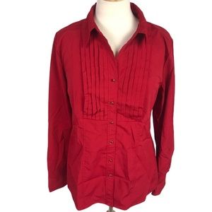Style & Company 12 red blouse top buttons stretch